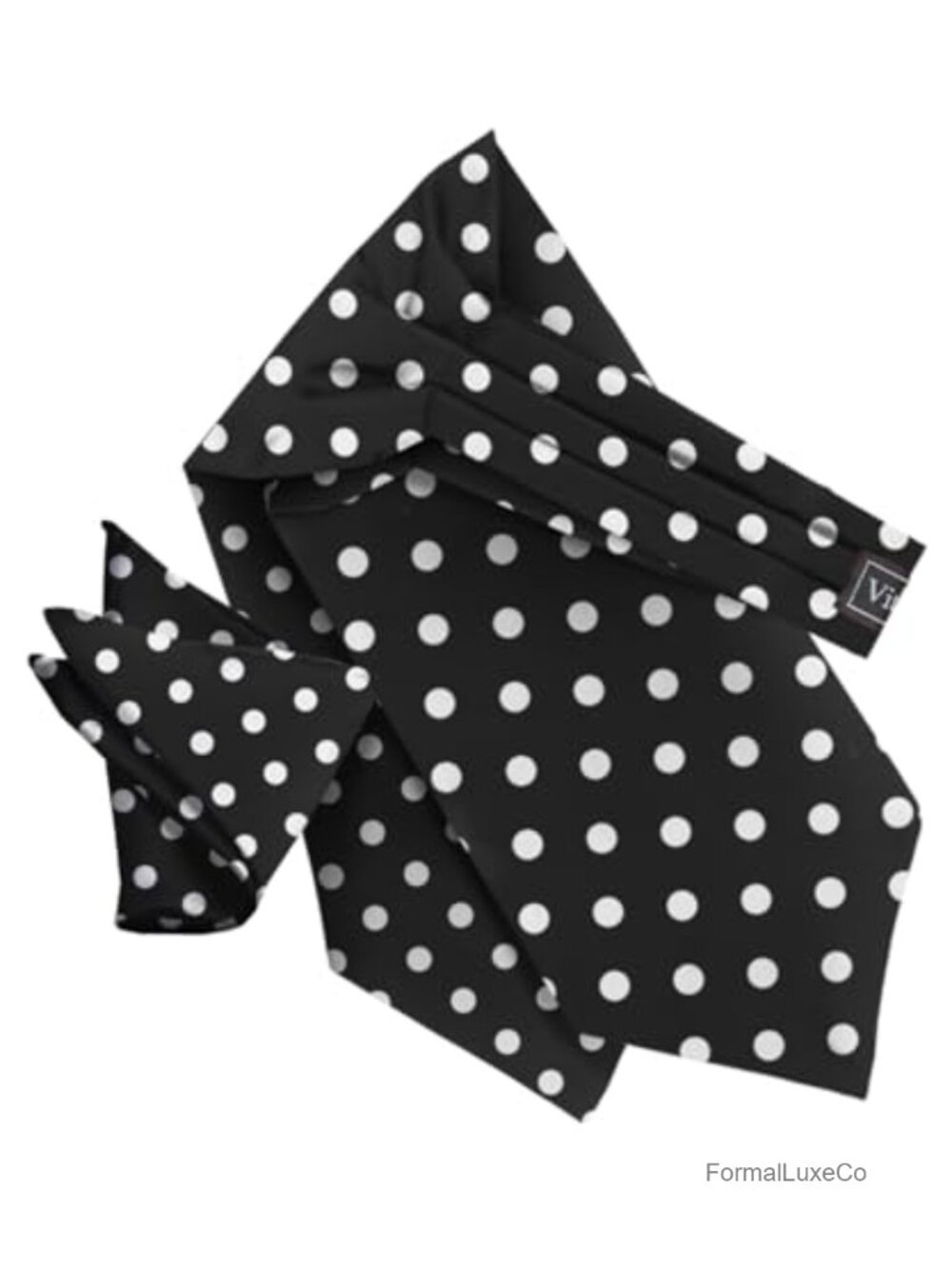 Men's Polka Dot Ascot Cravat & Pocket Square Set, 100% Polyester Silk Finish,
